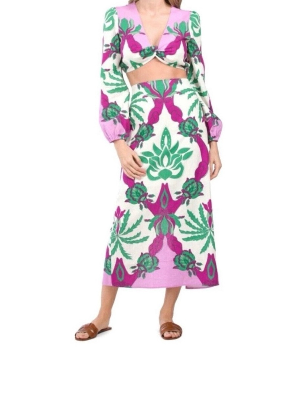 Caroline Constas Floral Print Linen Maxi Skirt Set - Picture 2 of 11